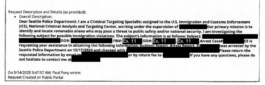 Seattle Police Prioritizing ICE’s Records Requests Over Citizens’